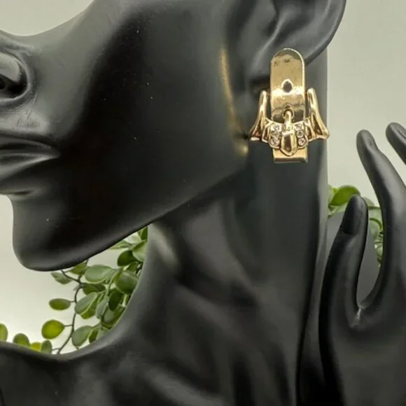 Anthropologie Gold Tone Buckle Earrings with Rhinestone Accents - Picture 2 of 4